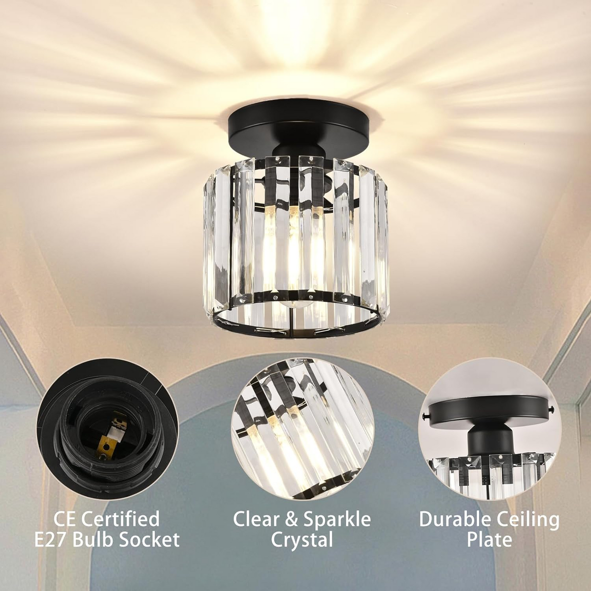 Kristallen Plafondlamp met Messing Accent