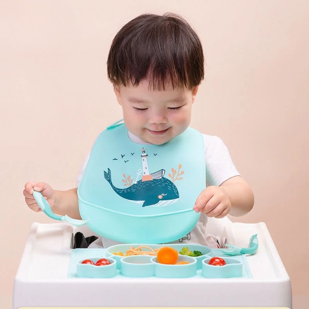 Zacht siliconen baby slabbetje met opvangbak