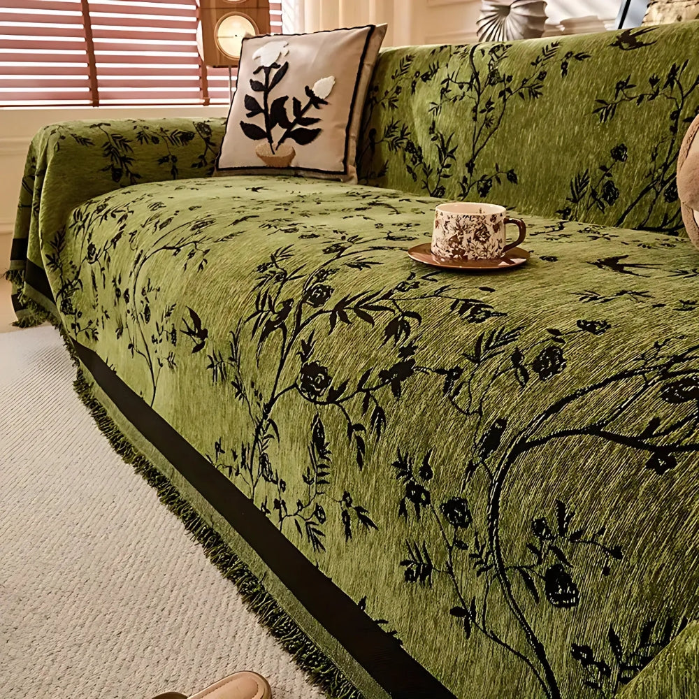 Bloemen Jacquard Chenille Bankthrow met Kwastjes