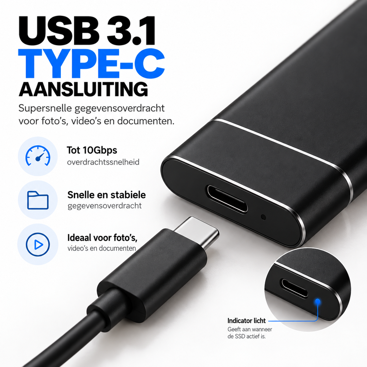 4TB Externe SSD Schijf - USB-C & USB 3.0 - Portable Opslag - Plug & Play