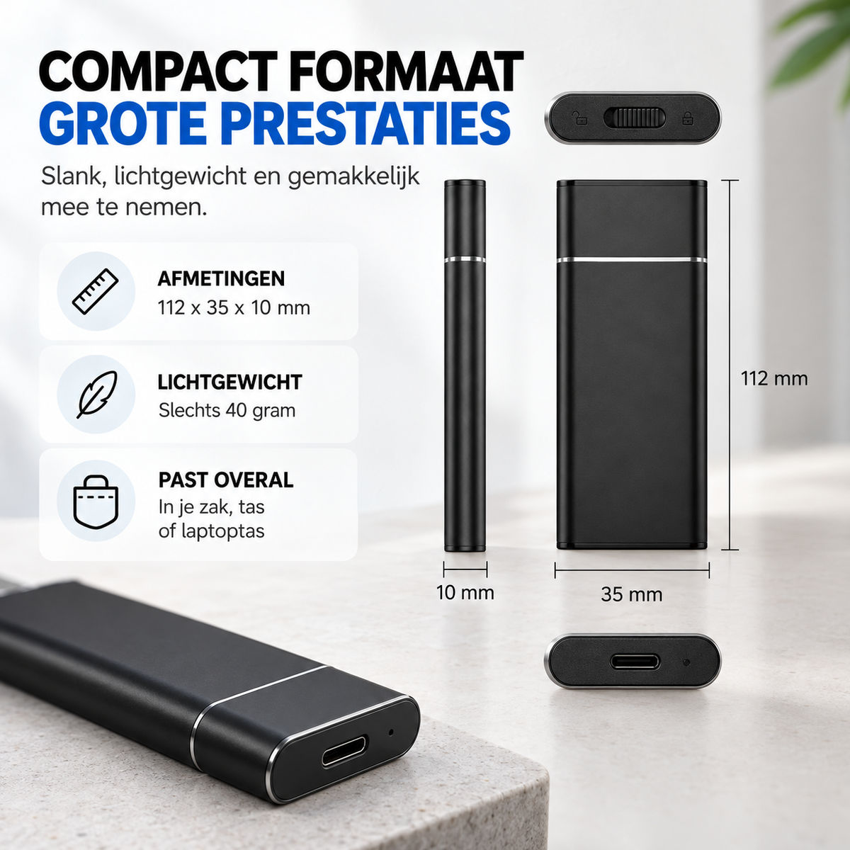 4TB Externe SSD Schijf - USB-C & USB 3.0 - Portable Opslag - Plug & Play