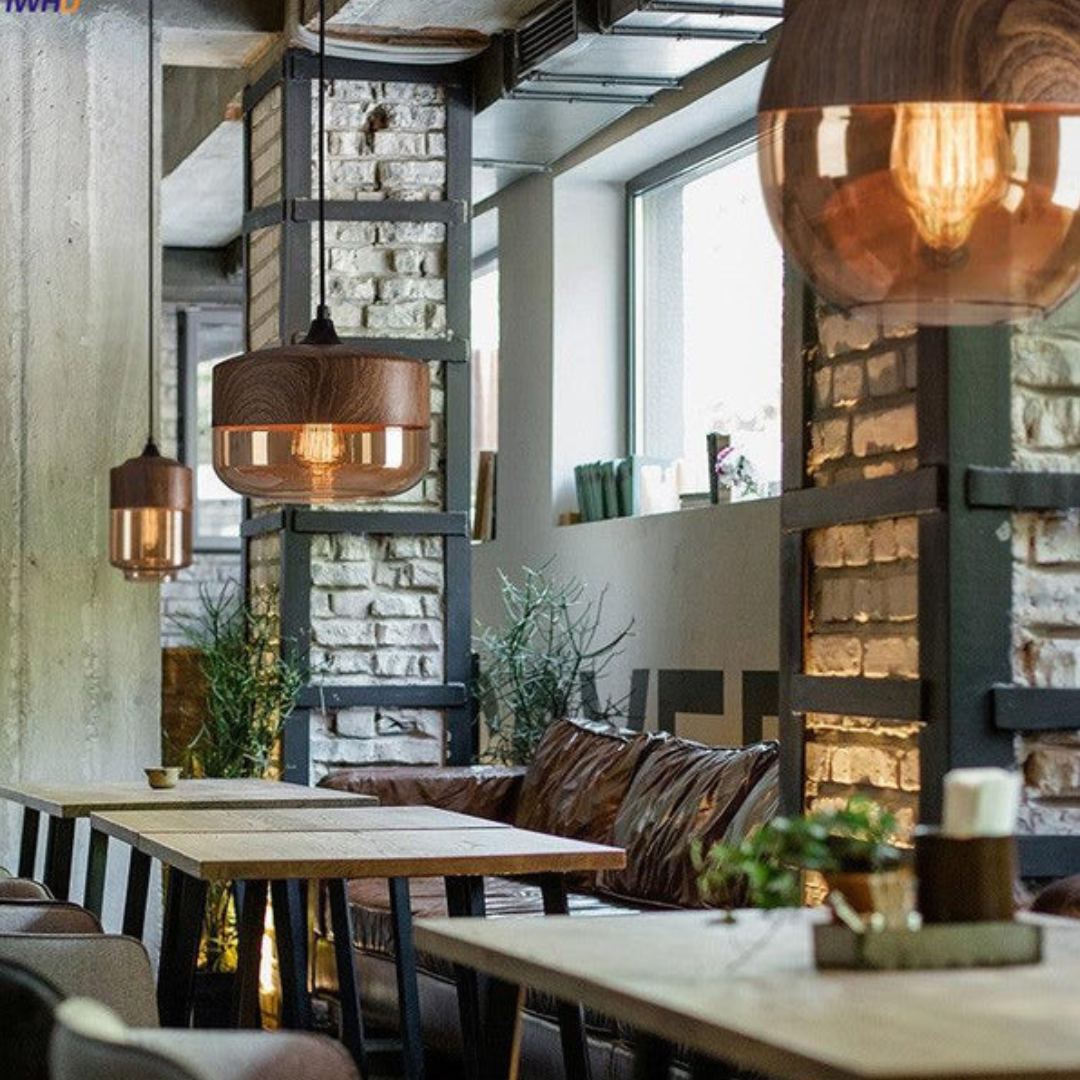 Scandinavische Plafondlamp Hout en Glas