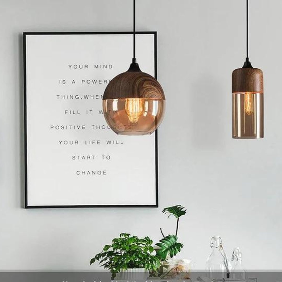 Scandinavische Plafondlamp Hout en Glas