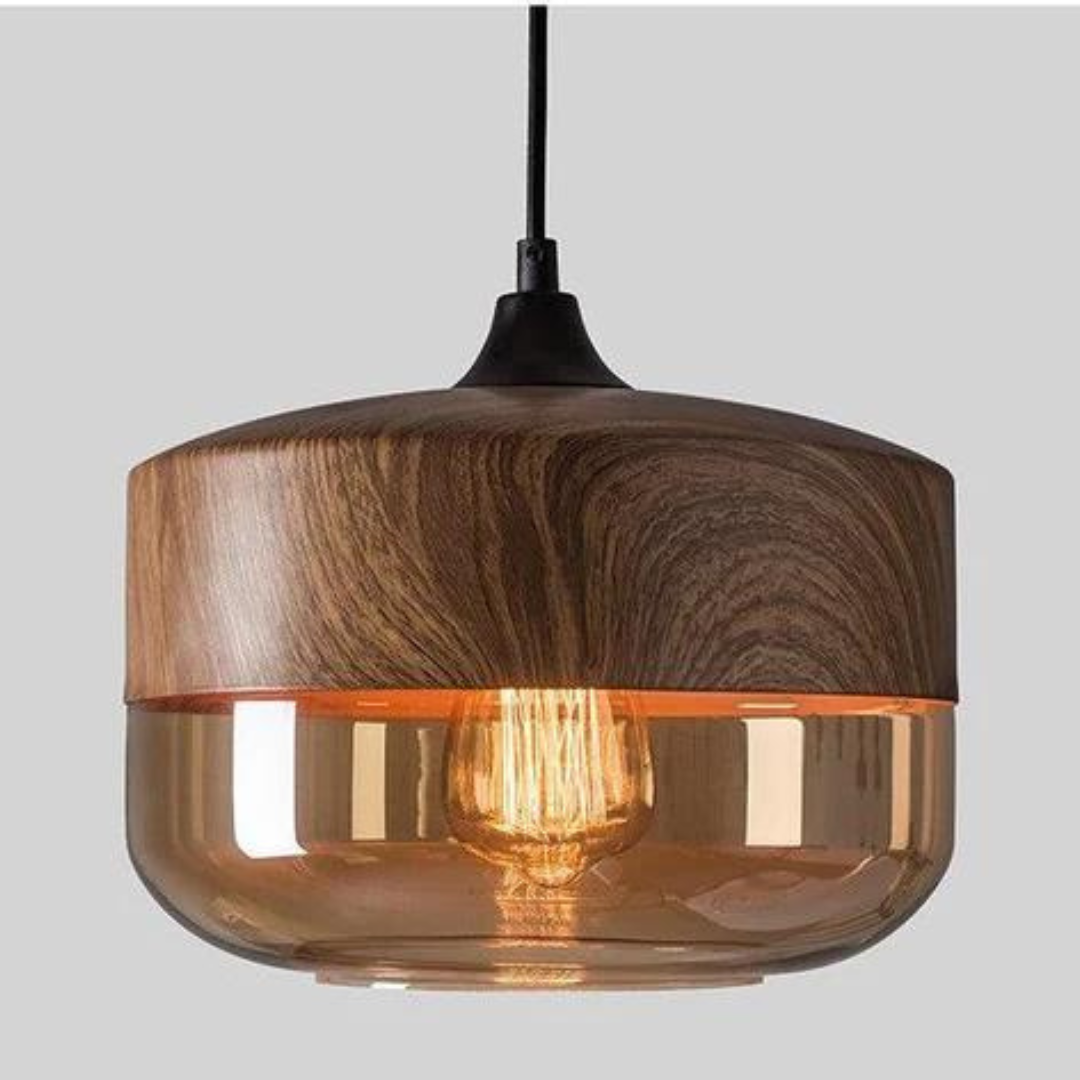 Scandinavische Plafondlamp Hout en Glas