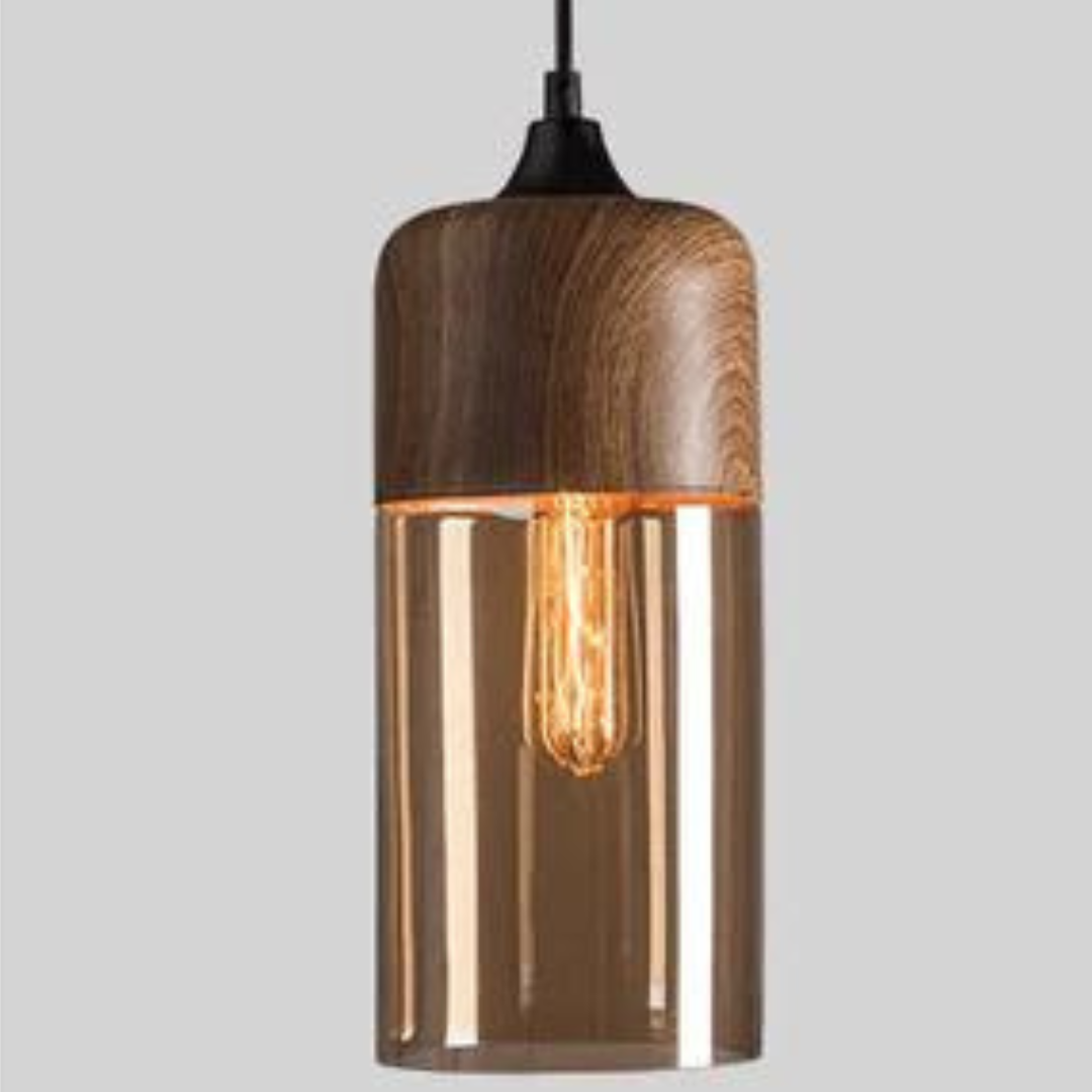 Scandinavische Plafondlamp Hout en Glas