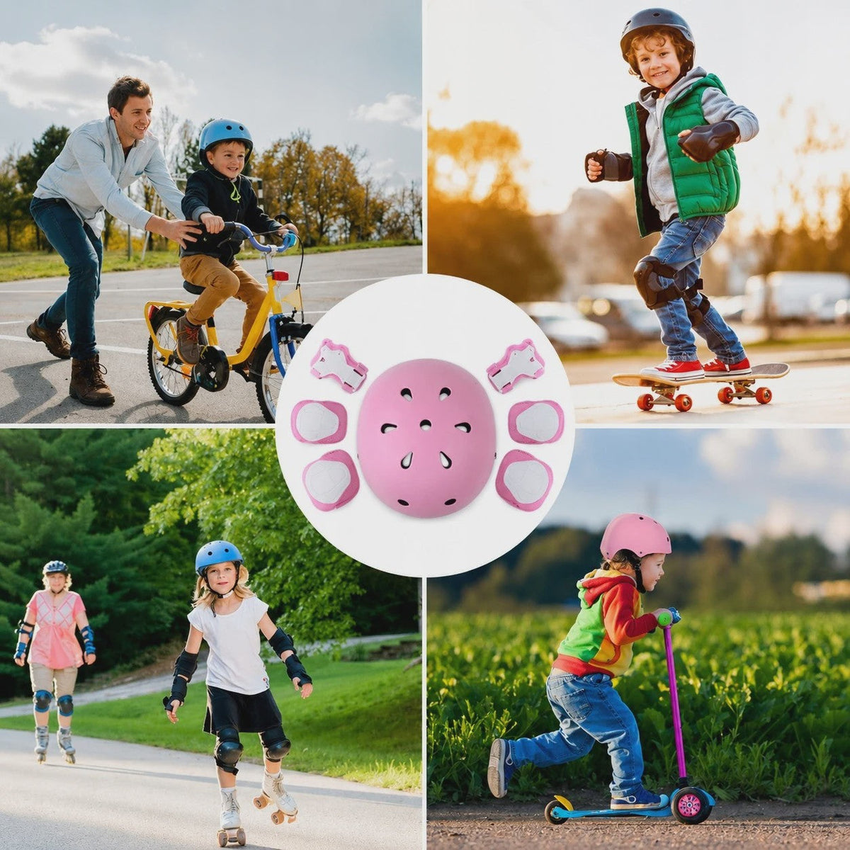 Kinder Helm en Beschermers Set Roze