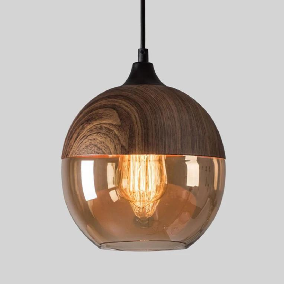 Scandinavische Plafondlamp Hout en Glas