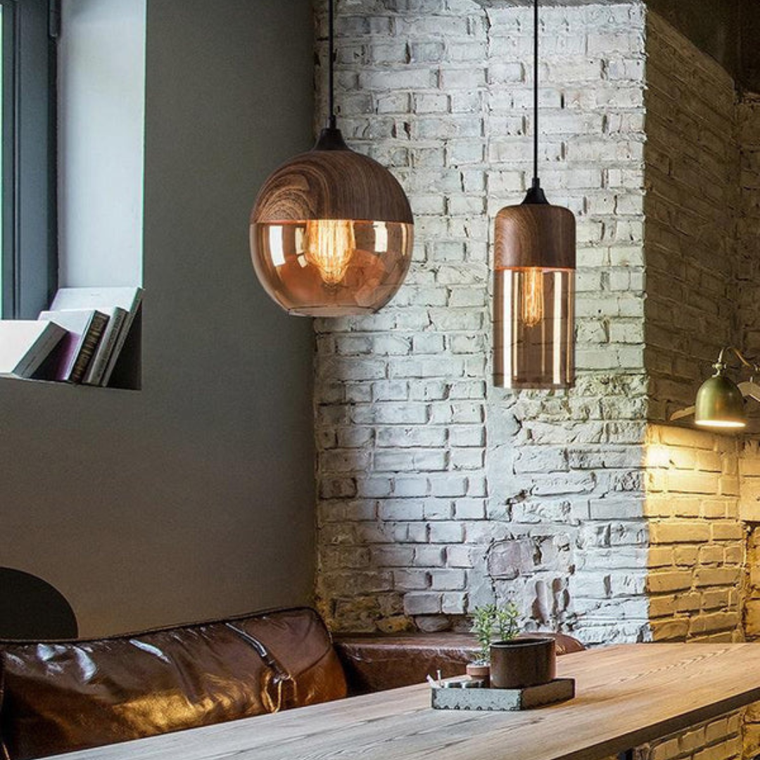Scandinavische Plafondlamp Hout en Glas