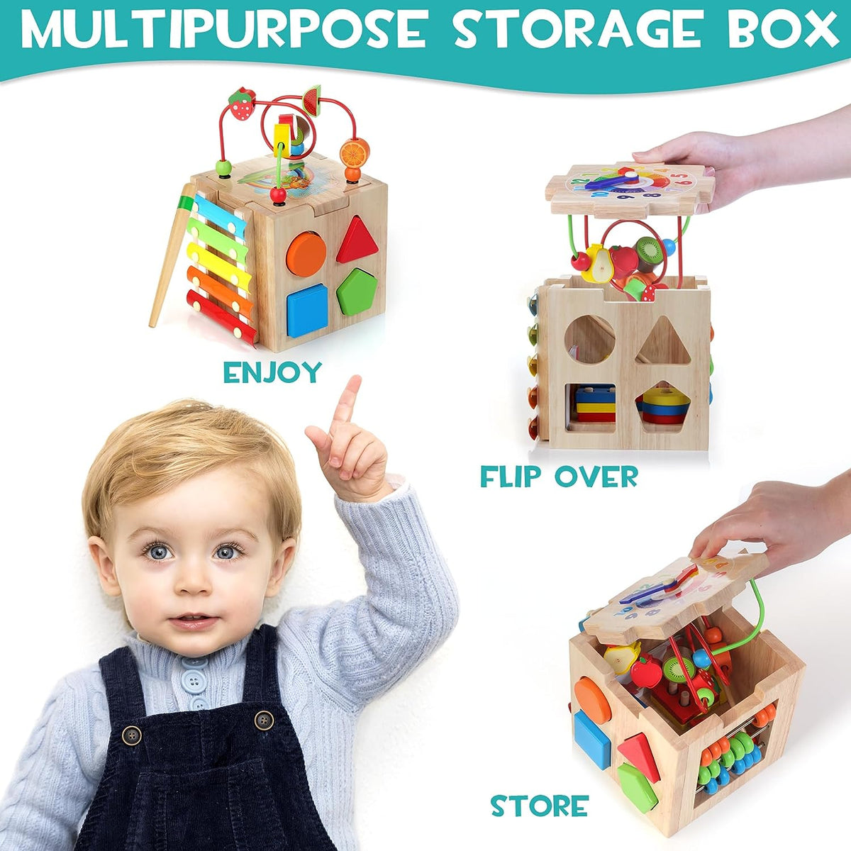 8-in-1 Montessori Educatieve Houten Speelkubus
