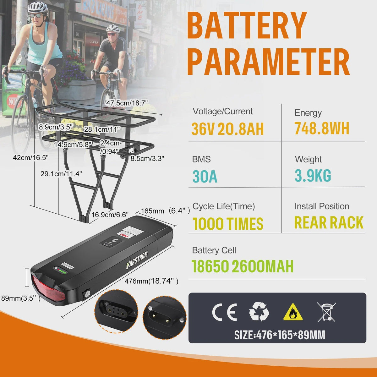 Lithium E-Bike Achterdrager Batterij
