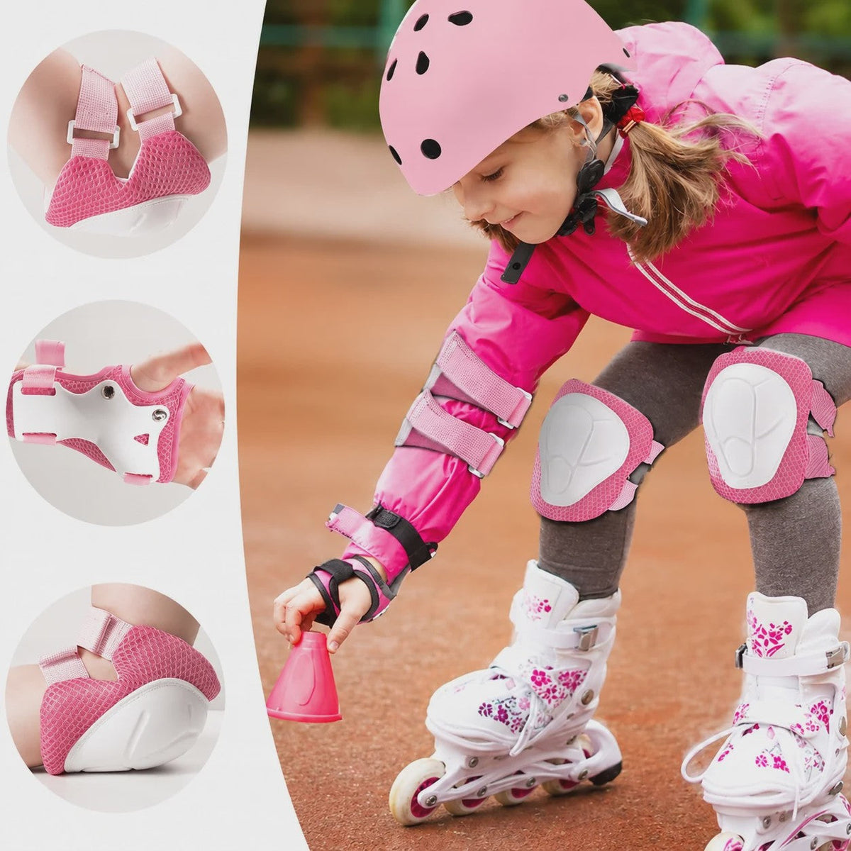 Kinder Helm en Beschermers Set Roze