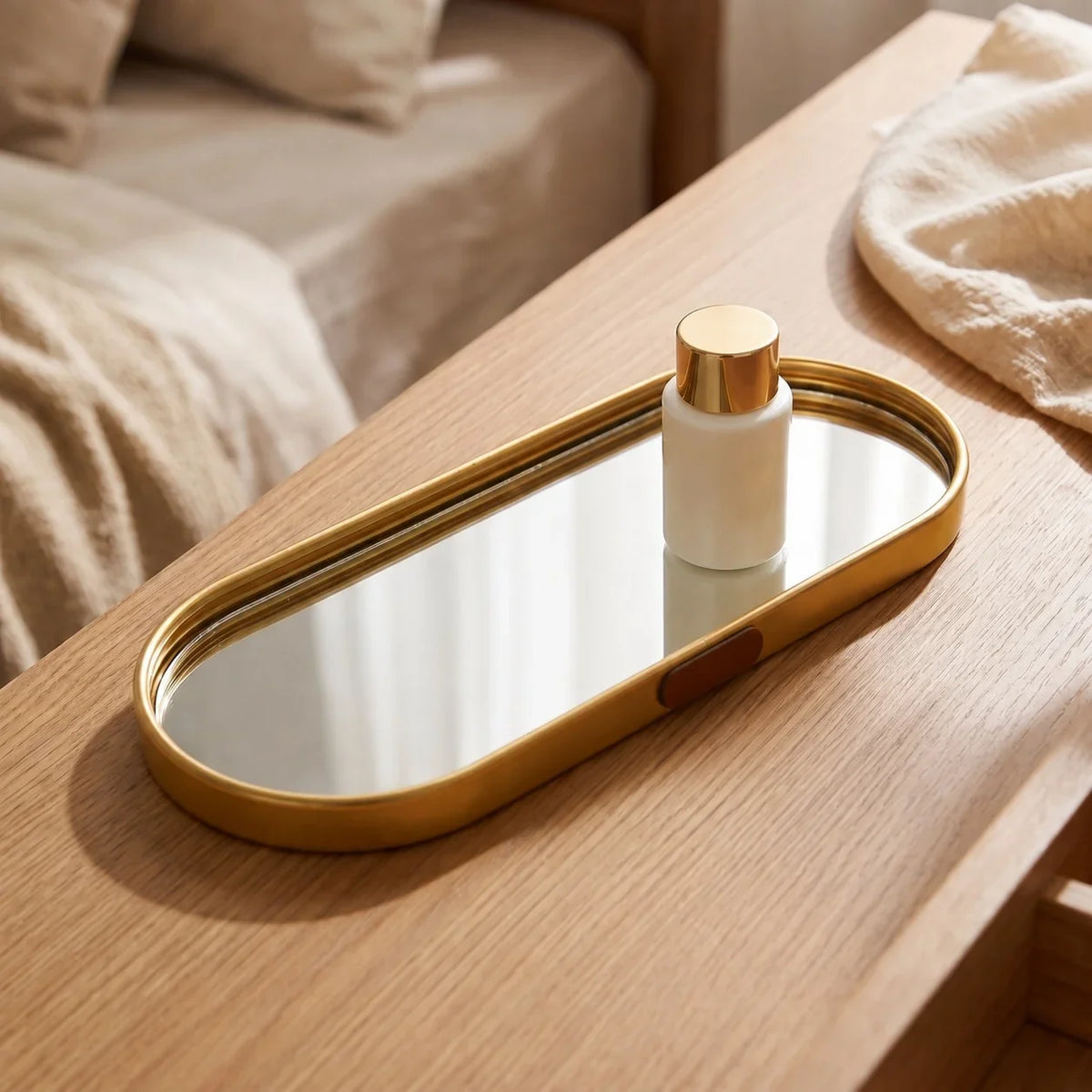 Ovaal make-up dienblad met spiegelglas