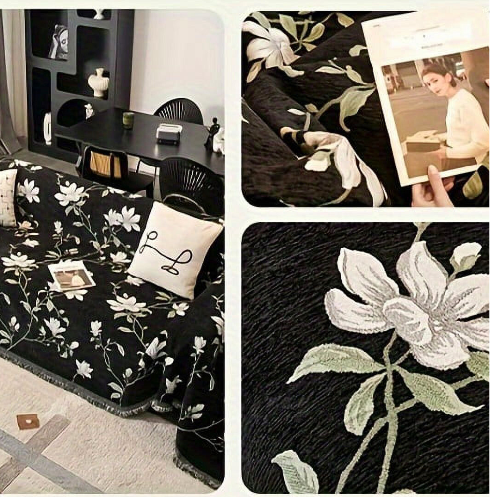 Vintage chenille bloemen bankhoes