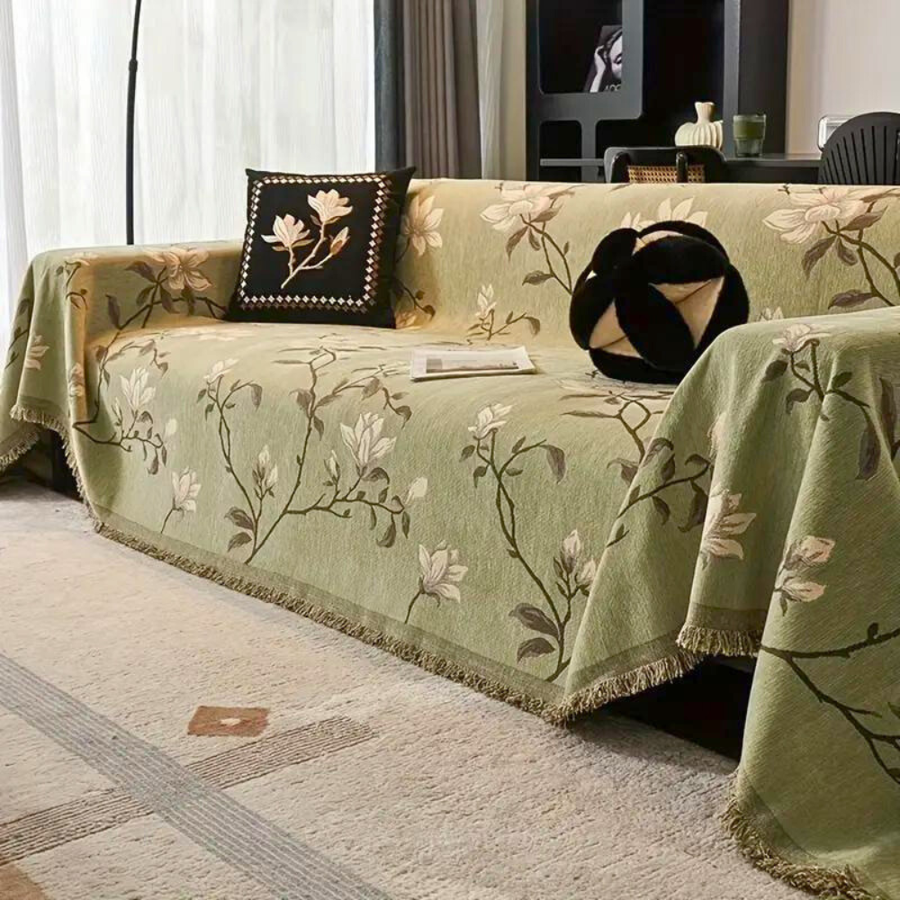 Vintage chenille bloemen bankhoes