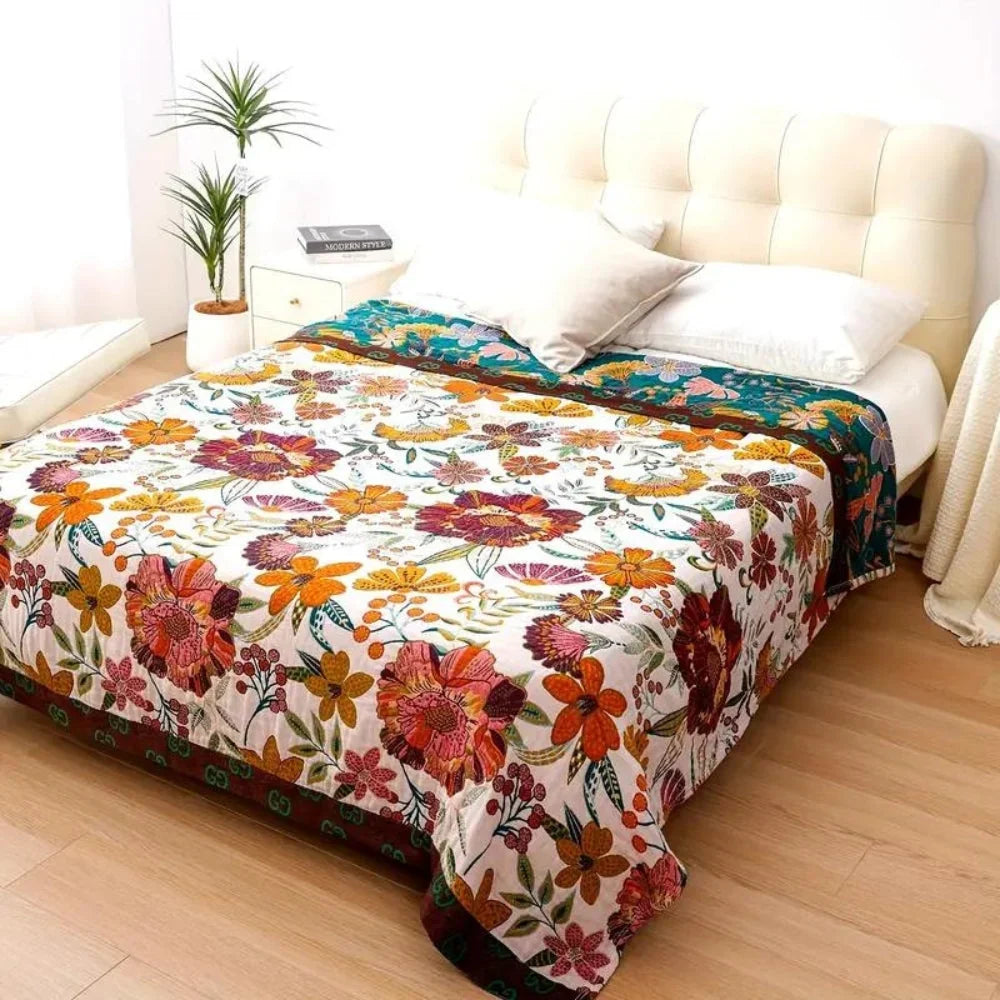 Omkeerbare Katoenen Plaid met Bloemenprint
