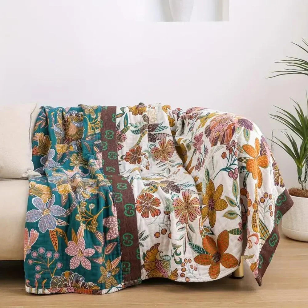 Omkeerbare Katoenen Plaid met Bloemenprint