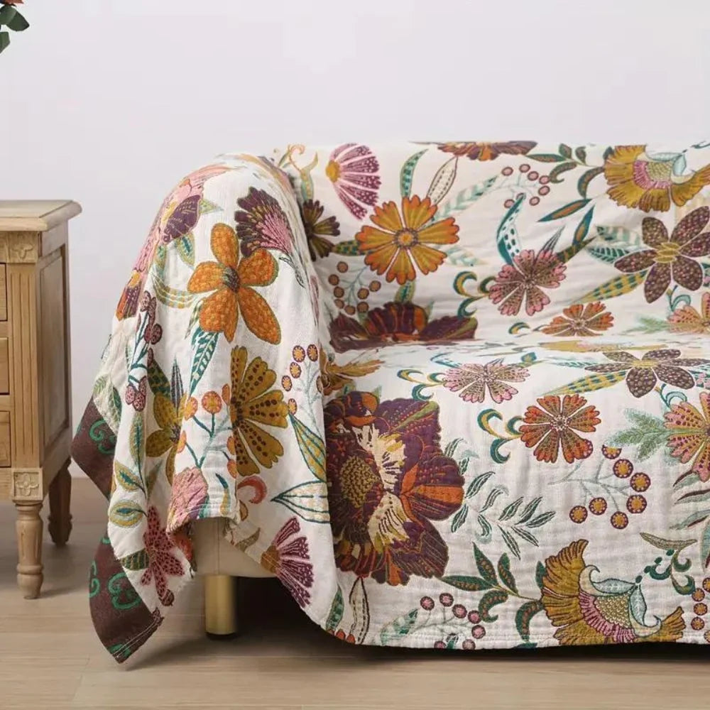 Omkeerbare Katoenen Plaid met Bloemenprint