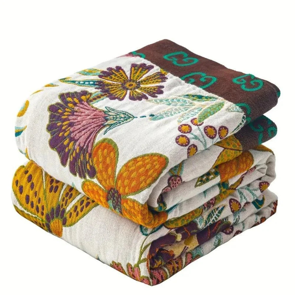 Omkeerbare Katoenen Plaid met Bloemenprint