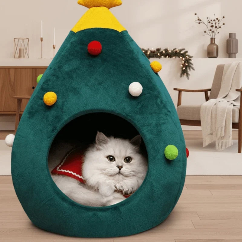 Pluche kerstboom kattenbed