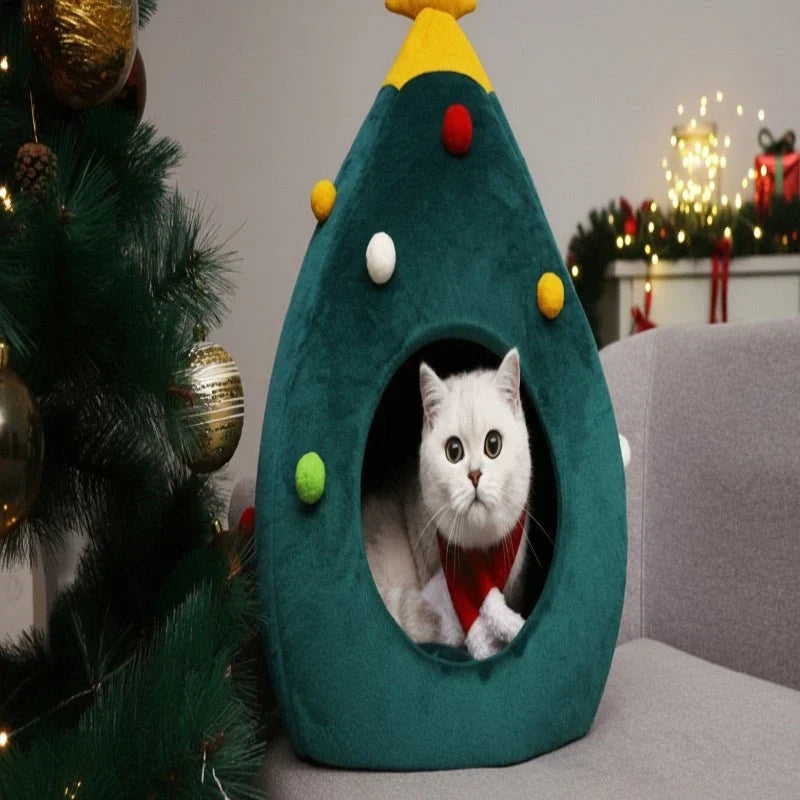 Pluche kerstboom kattenbed