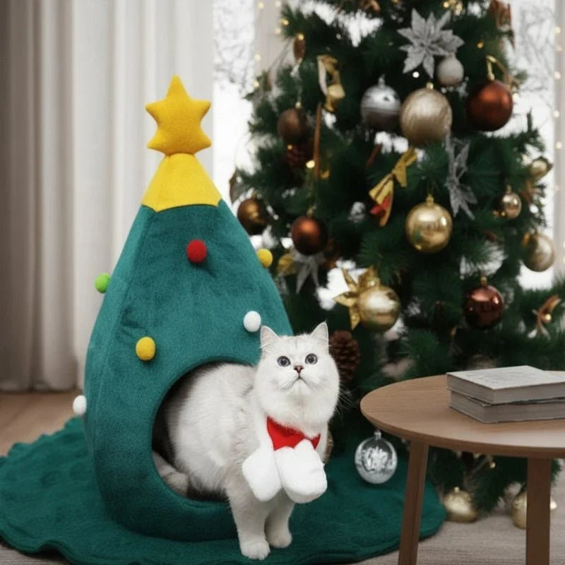 Pluche kerstboom kattenbed