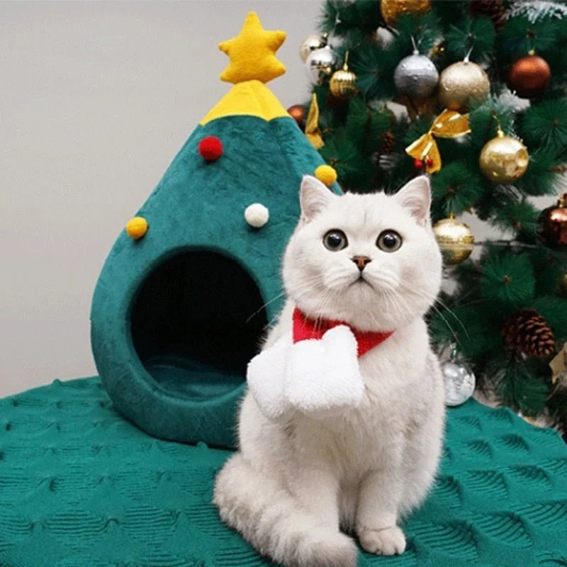 Pluche kerstboom kattenbed