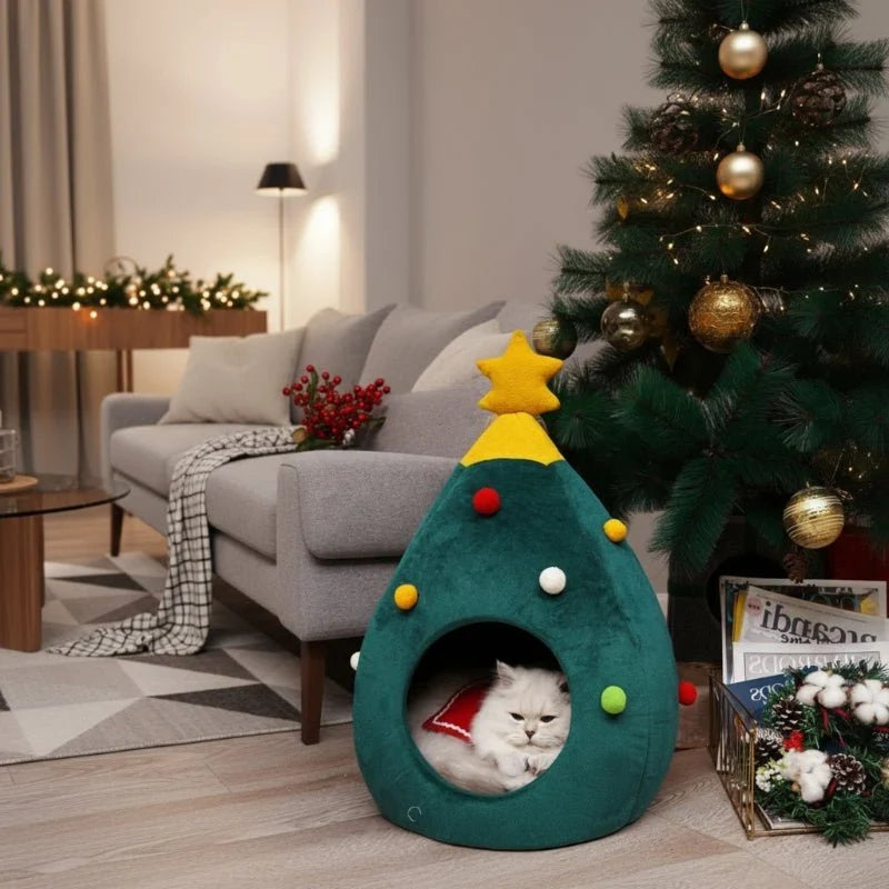 Pluche kerstboom kattenbed