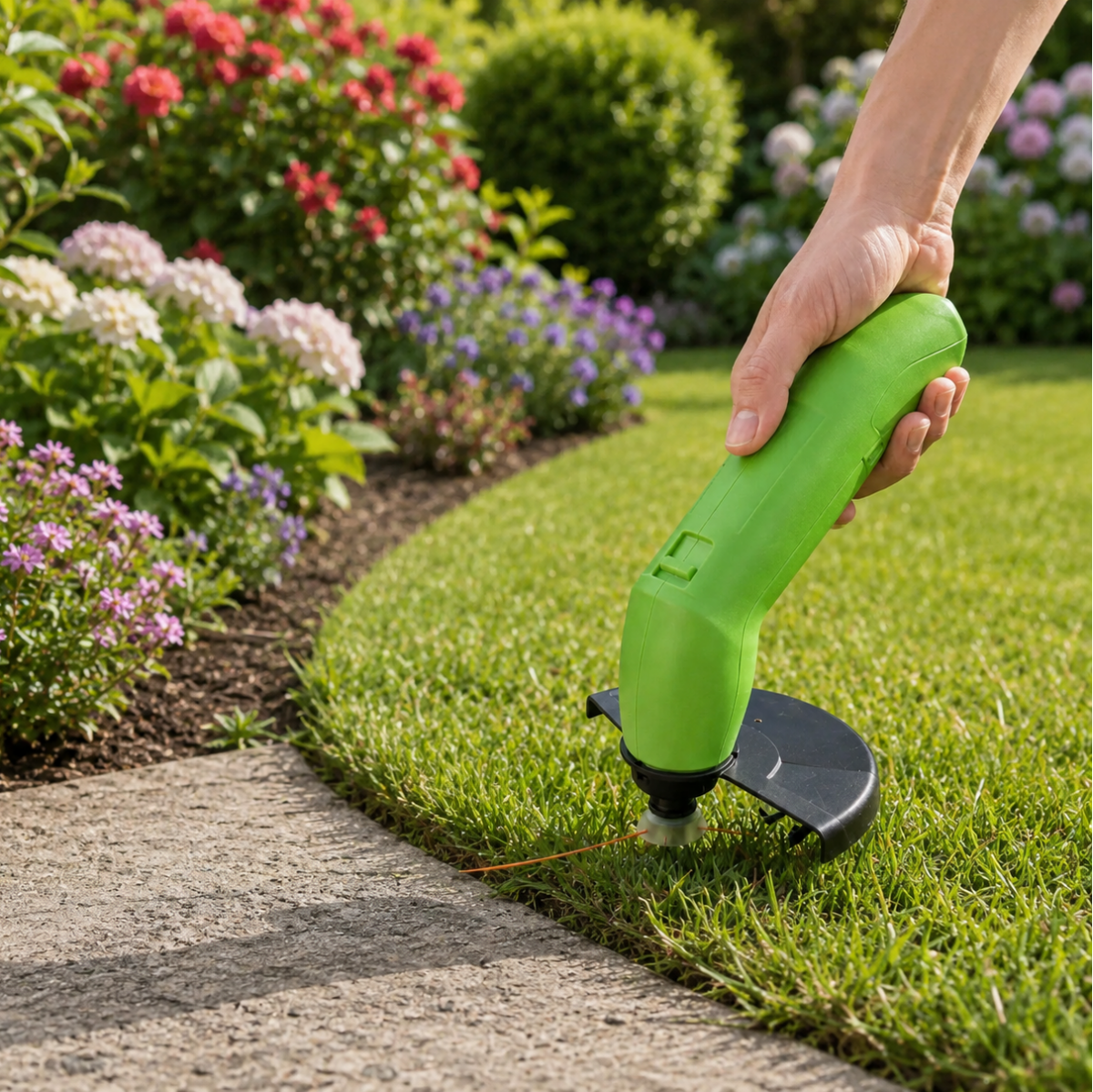 Snoerloze grastrimmer voor tuinonderhoud