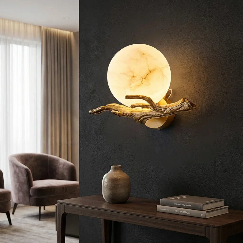 Geometrische LED wandlamp met marmerlook