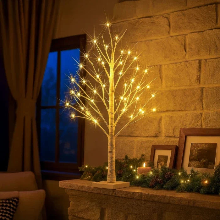 Tafellamp berkenboom met warmwitte verlichting