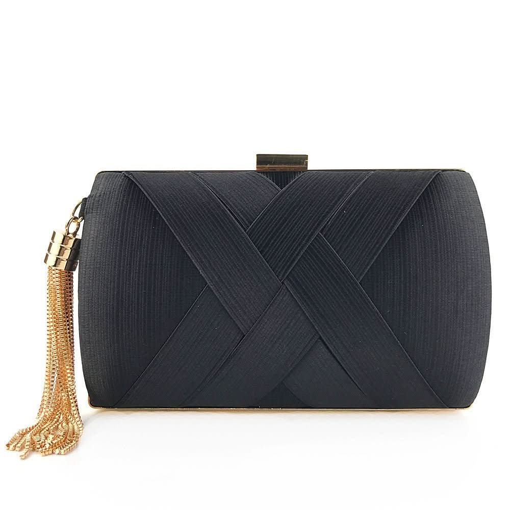 Satijnen avondclutch met kwastje