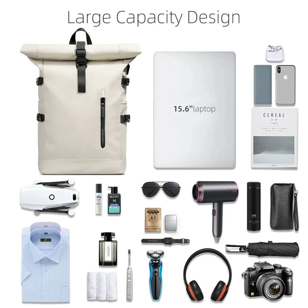 Rolltop waterdichte laptop rugzak