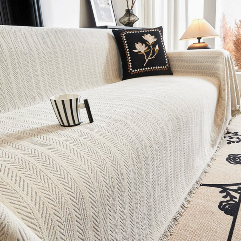 Antislip Chenille Bankcover met Kwastjes
