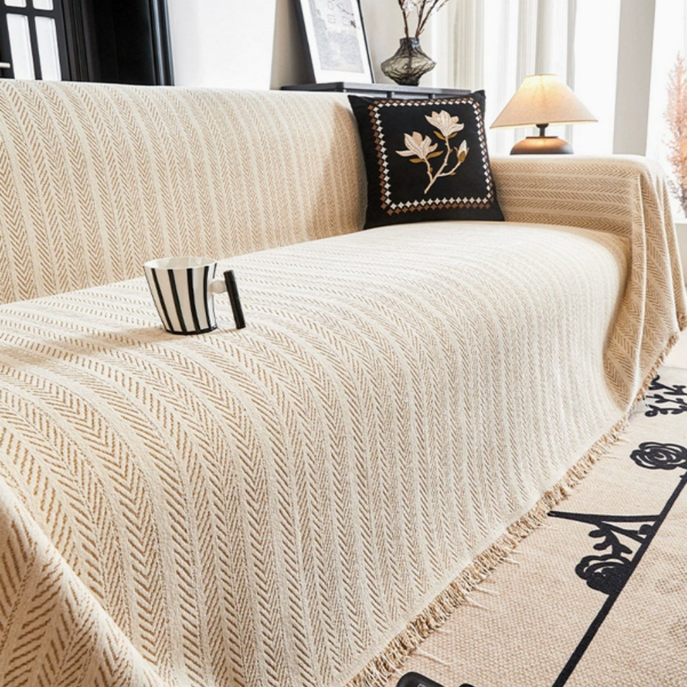 Antislip Chenille Bankcover met Kwastjes