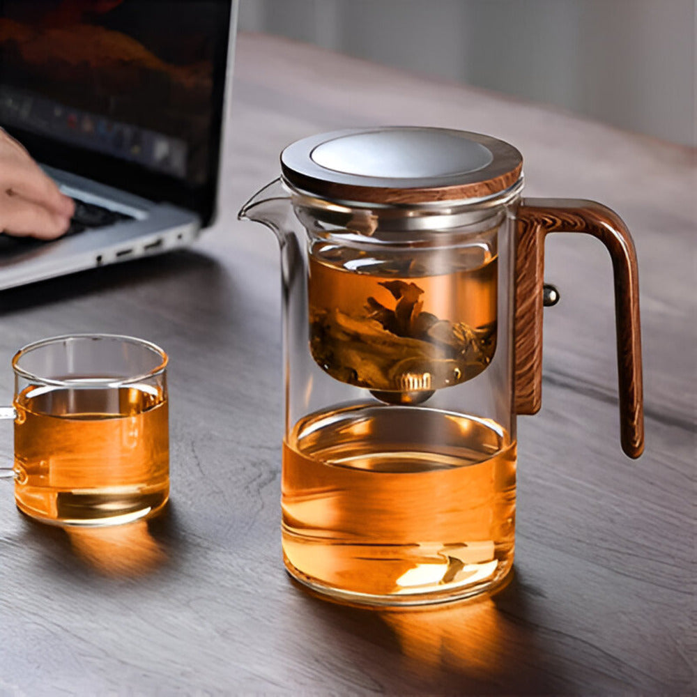 TeaCrystalBrew glazen theepot met RVS zeef