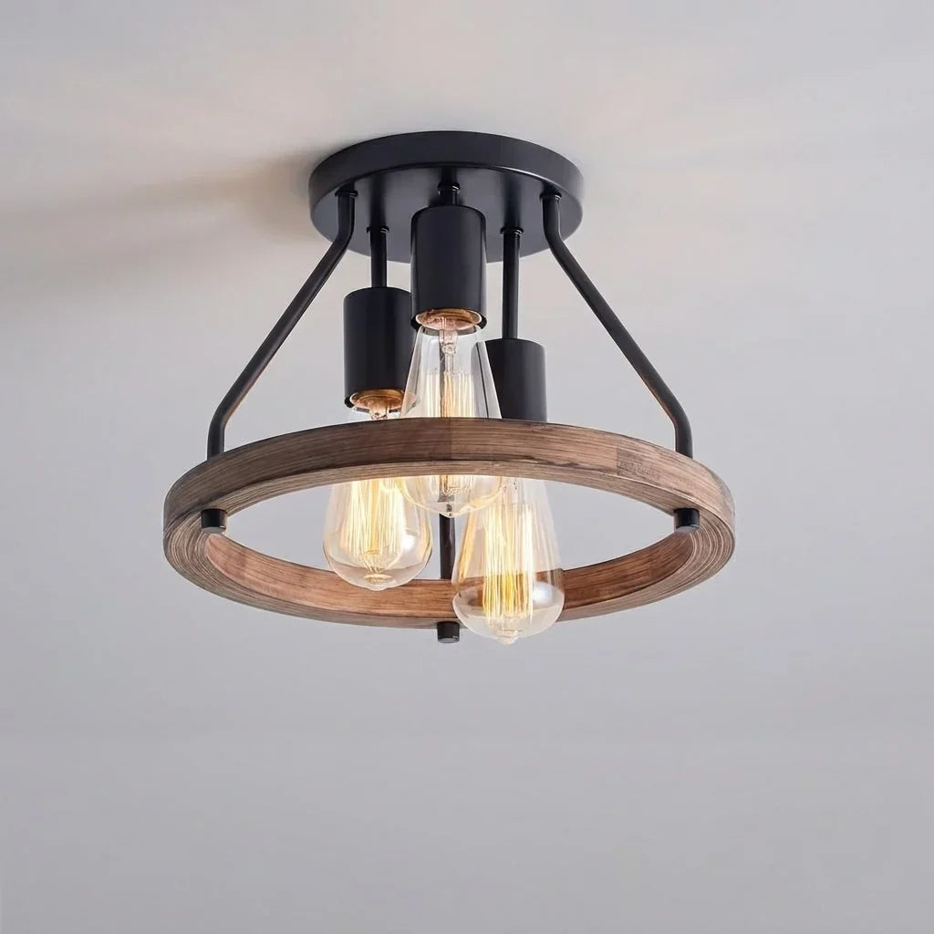 Verstelbare Plafondlamp met Houten Ring