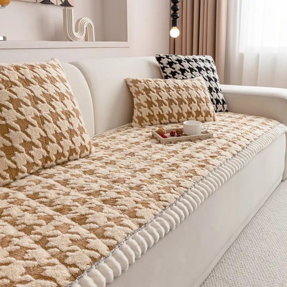 Pluche Houndstooth antislip bankhoes
