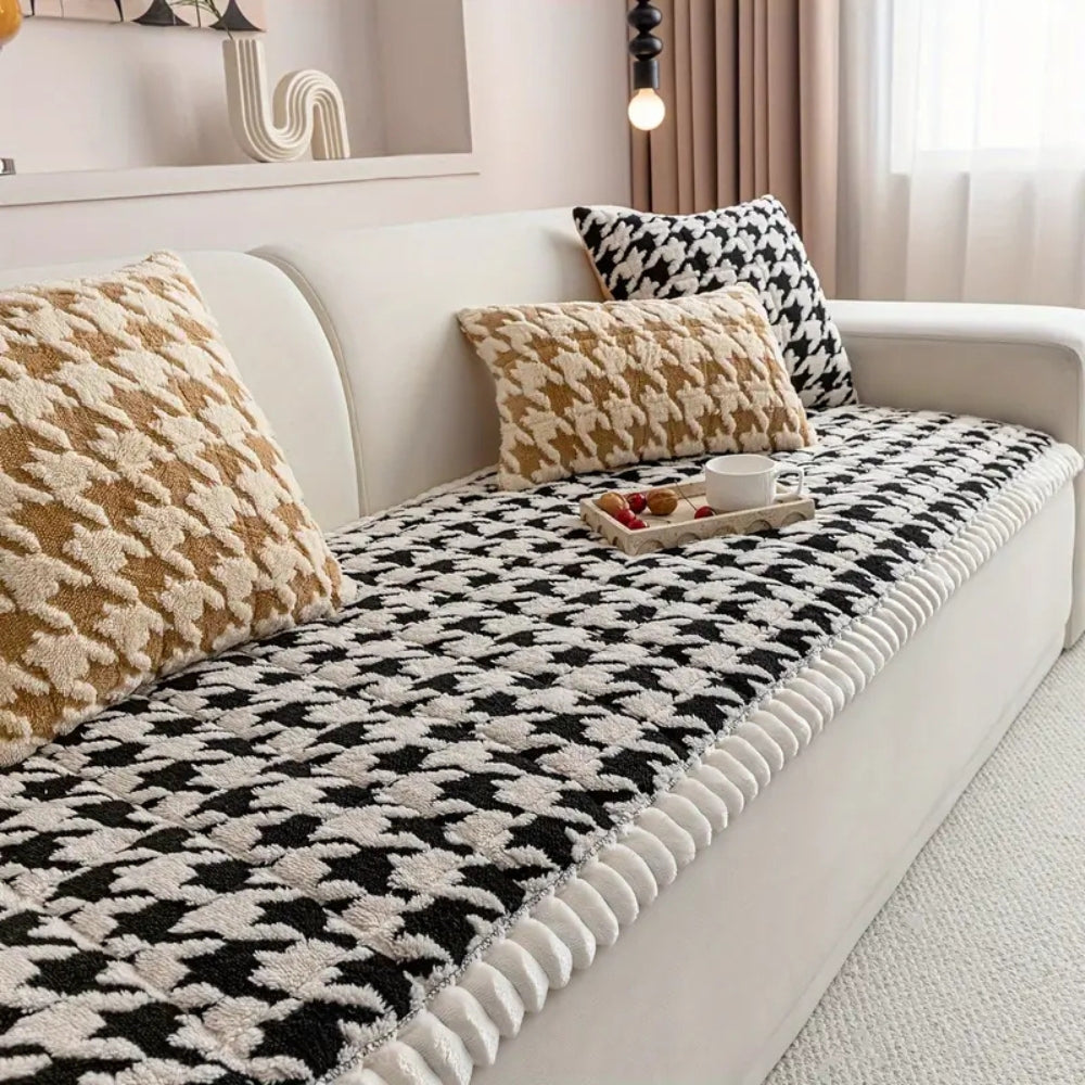 Pluche Houndstooth antislip bankhoes