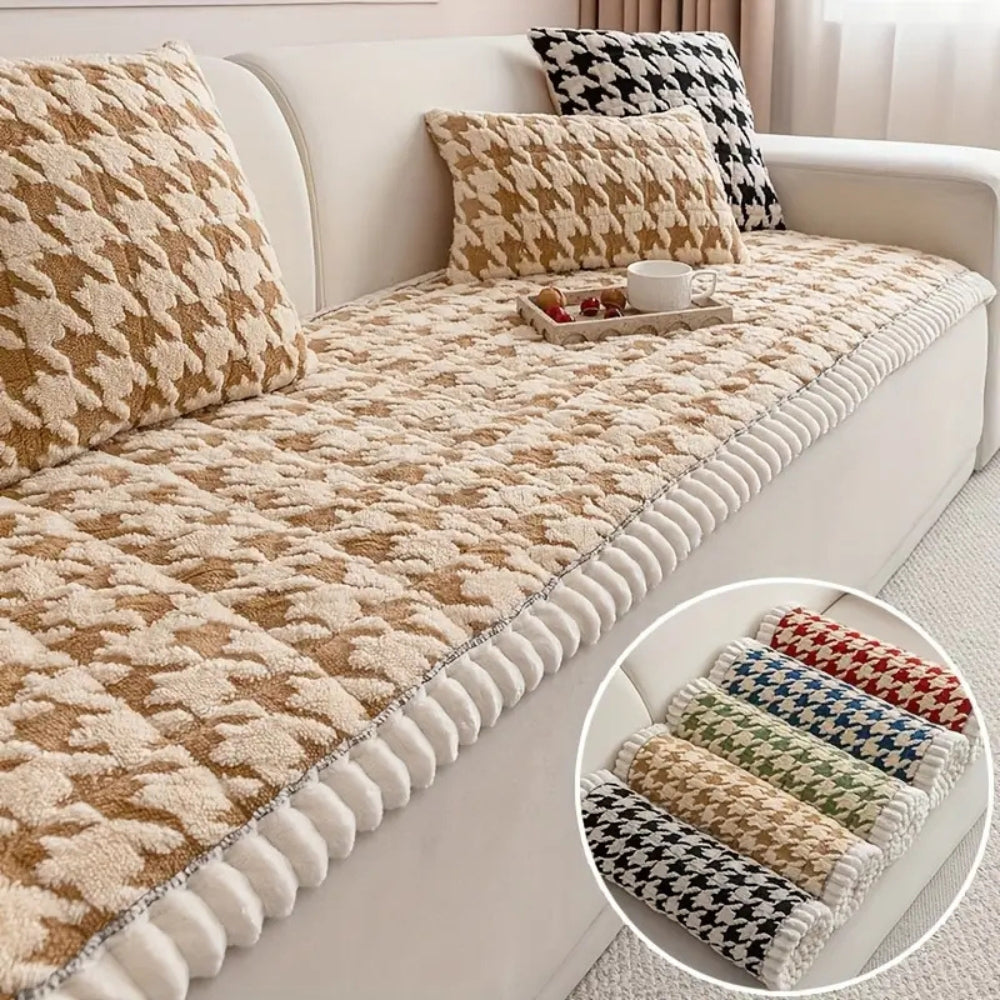 Pluche Houndstooth antislip bankhoes