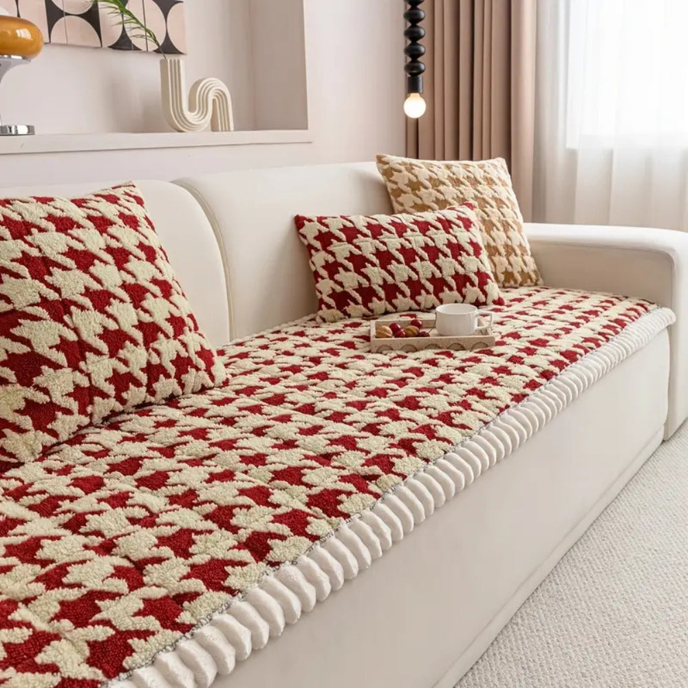 Pluche Houndstooth antislip bankhoes