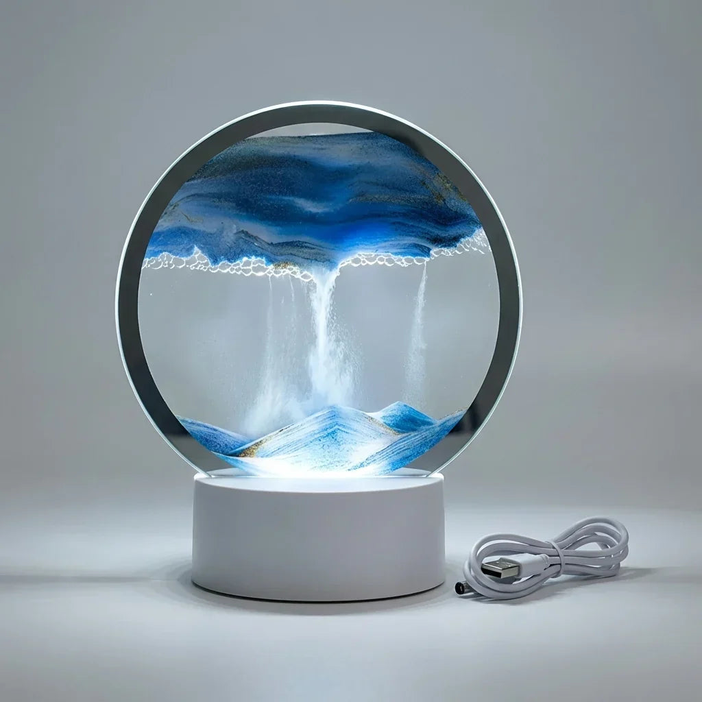 Ronde led-zandlamp met bewegend zand
