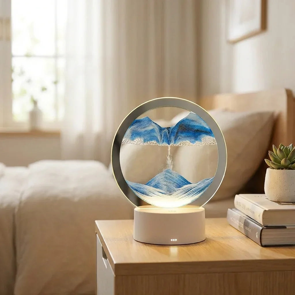 Ronde led-zandlamp met bewegend zand