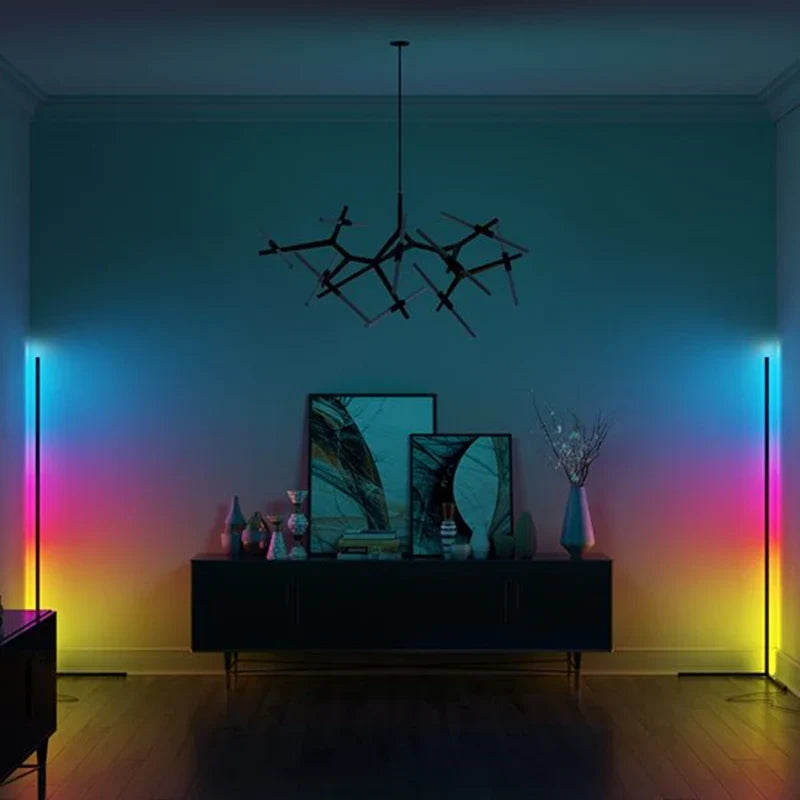 Ruimtebesparende LED hoek vloerlamp