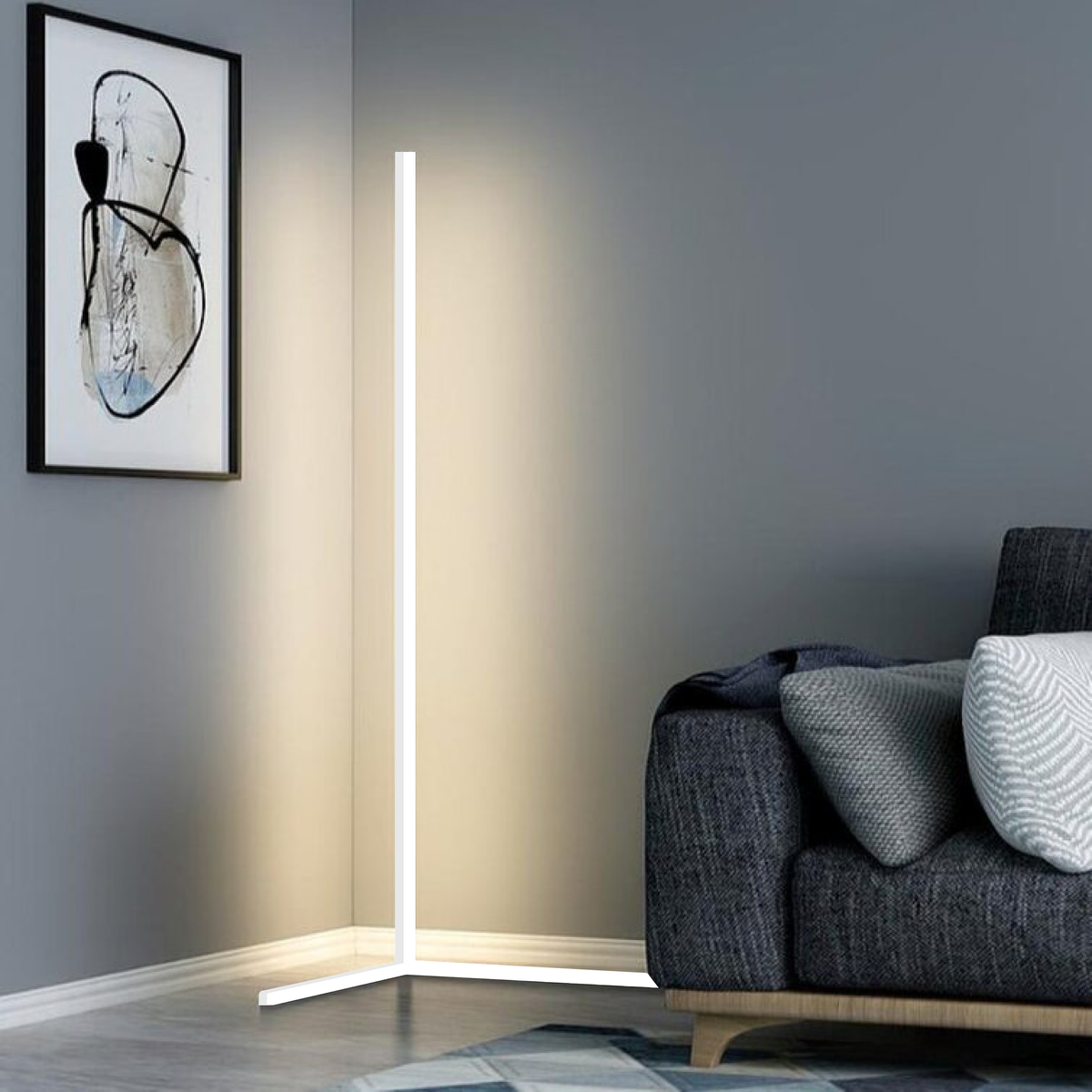 Ruimtebesparende LED hoek vloerlamp