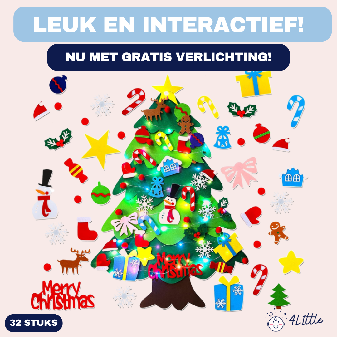 Vilten Kerstboom met Verlichting en Ornamenten
