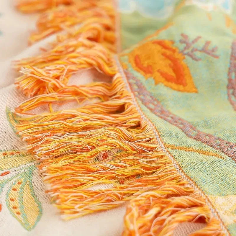 Boho Katoenen Woondeken met Bloemenprint