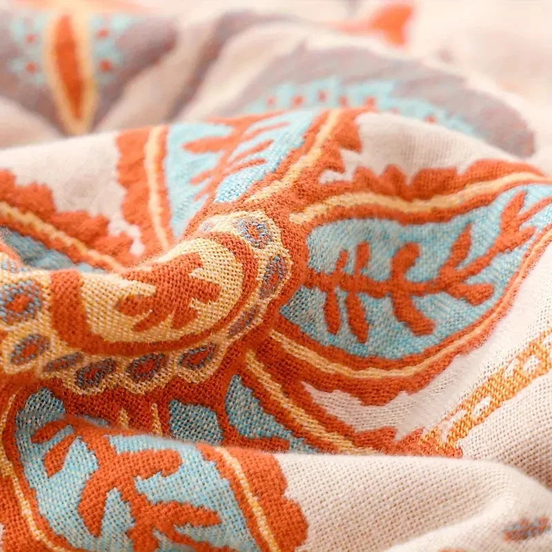 Boho Katoenen Woondeken met Bloemenprint