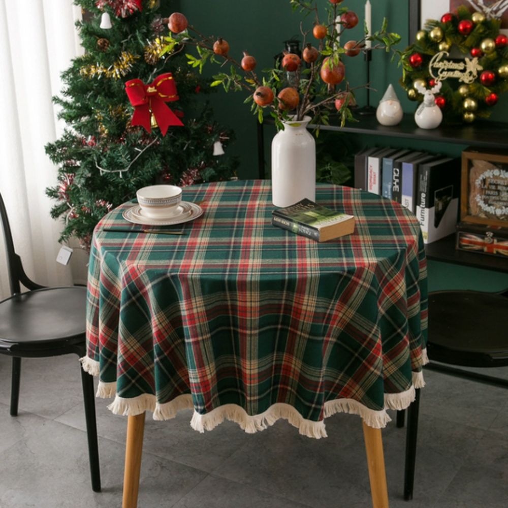 Rond Tafelkleed Vintage Kerstruitjes met Kwastjes