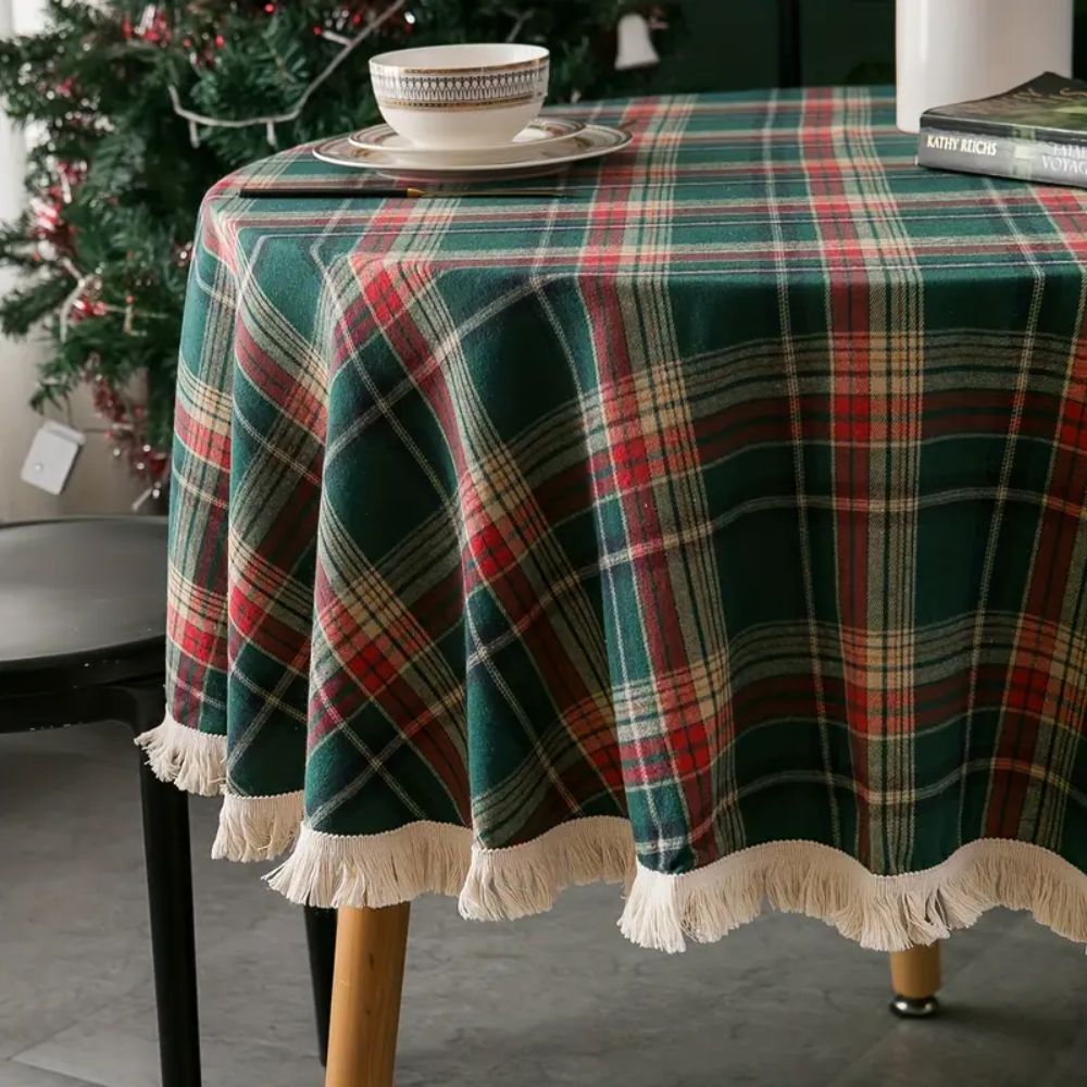 Rond Tafelkleed Vintage Kerstruitjes met Kwastjes