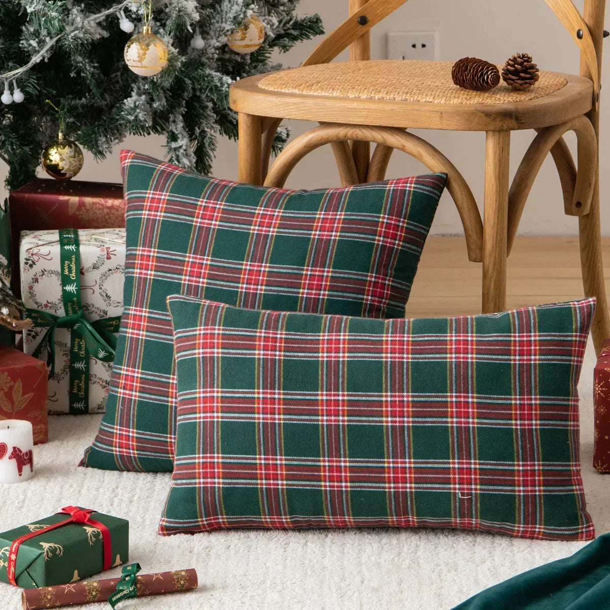 Kerst Plaid Kussenhoes met Sneeuwvlokmotief